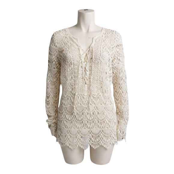 Fashion Nova Ivory Cotton Crochet Lace Top Swim Coverup Women’s Small Medium - Picture 3 of 13
